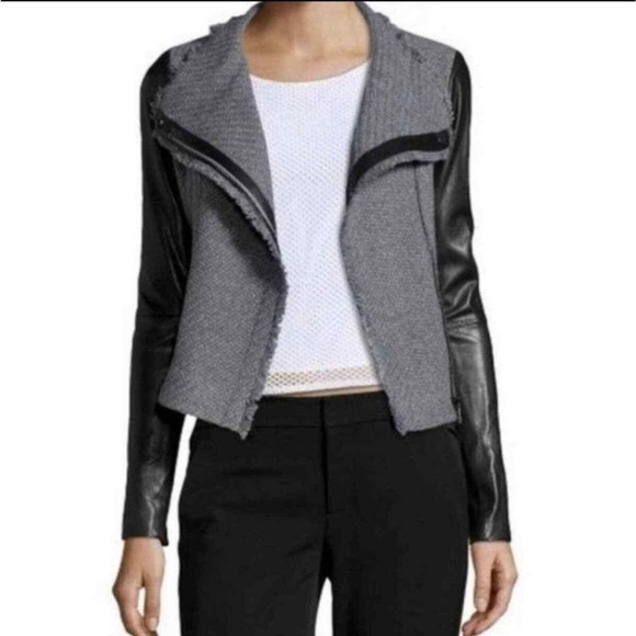 VINCE Gray and Black Blazer preppy leather with Asymmetrical Closure M - Picture 1 of 11